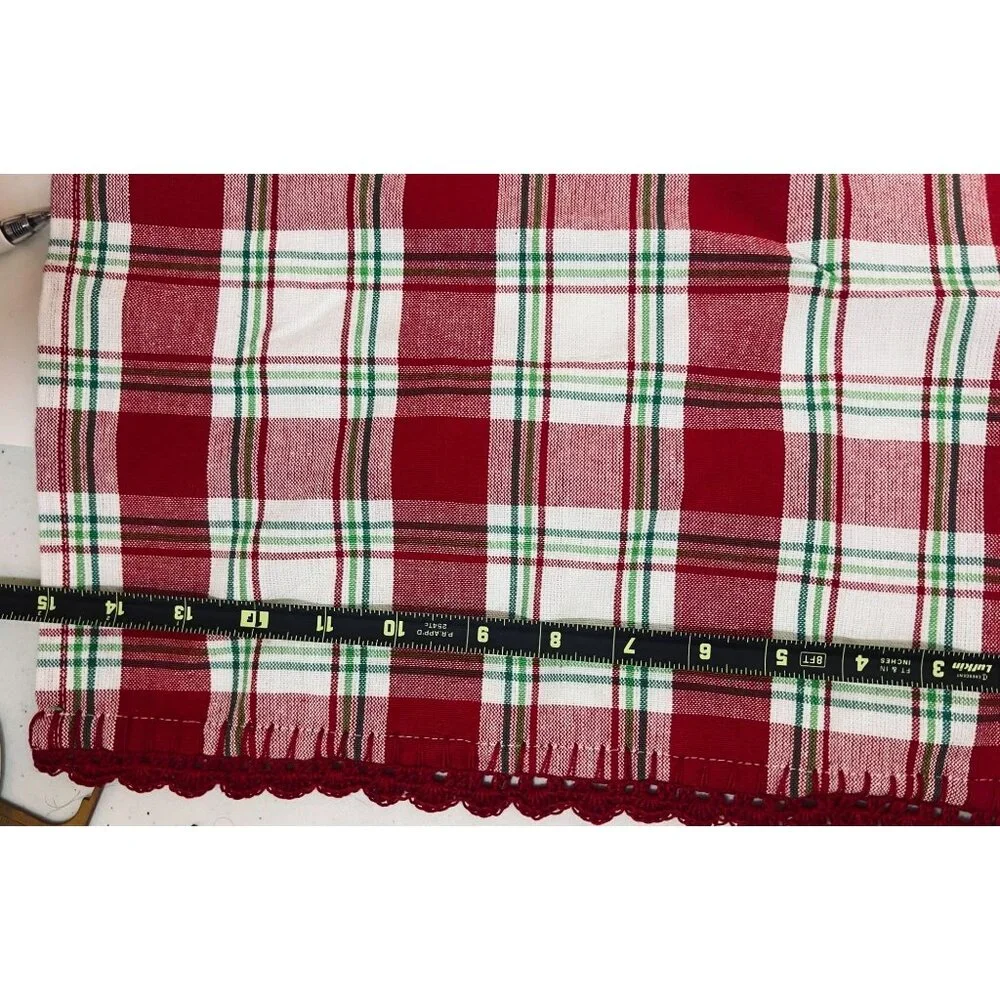 Christmas Red Green Plaid Cotton Kitchen hand Towel hand crochet trim grannycore